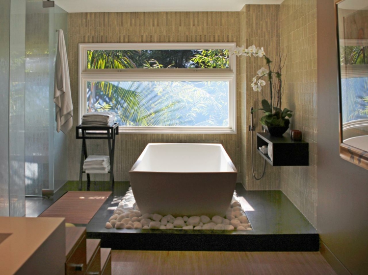 cuartos de baño modernos rocas paredes blanco
