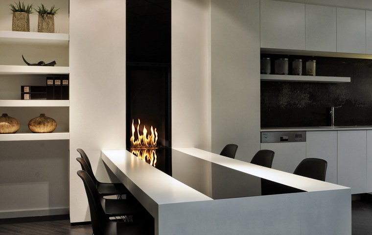 decoracion chimenea moderna mesa comedor ideas