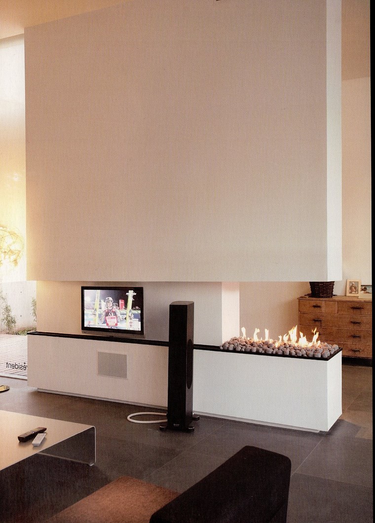 decoracion chimenea moderna pared blanca tunel ideas