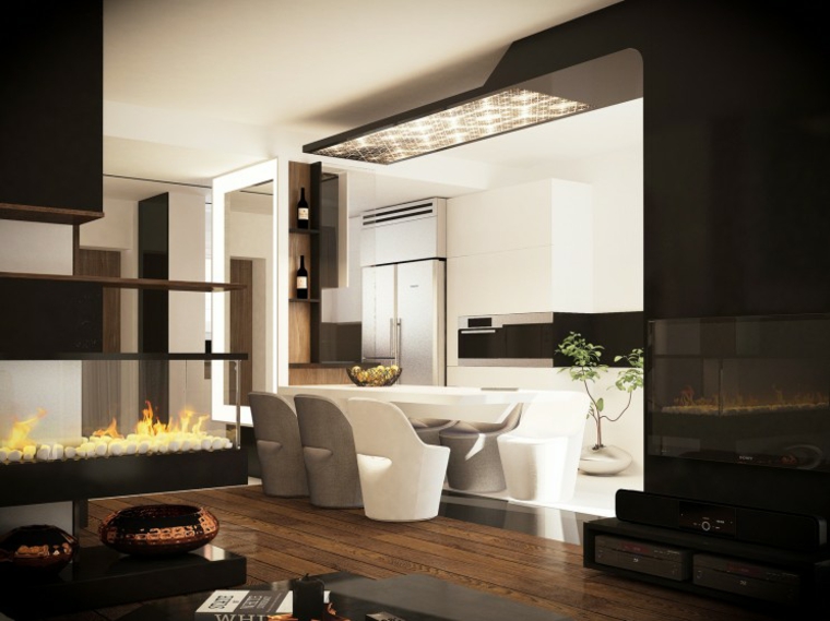 decoraciones cocinas sensillas fuego sillas blancas ideas