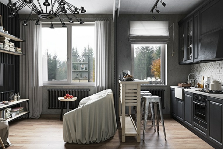 decoraciones cocinas sensillas lampara negra preciosa ideas