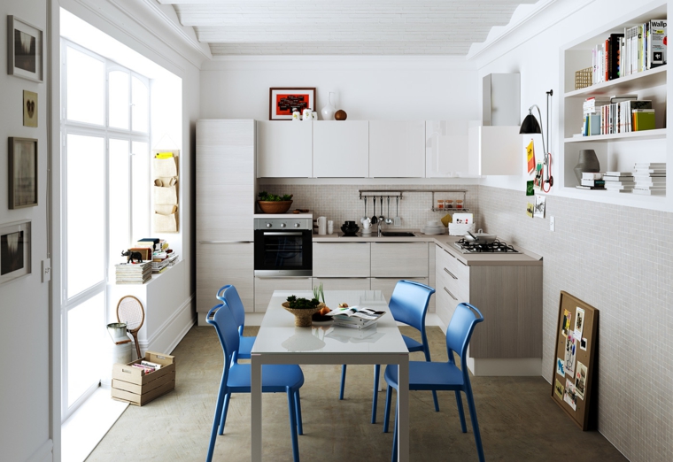 decoraciones cocinas sensillas sillas color azul ideas