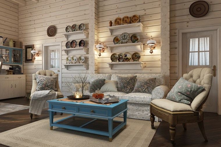 decorar salon pequeno moderno mesa madera azul ideas
