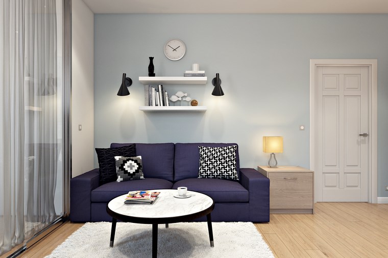 decorar salon pequeno moderno sofa purpura ideas