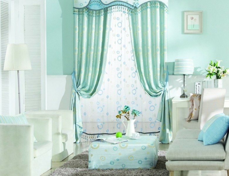 diseño cortinas color aguamarina sala
