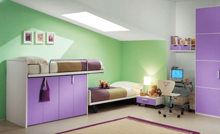 dormitorio infantil de color violeta y verde dormitorio infantil color violeta verde