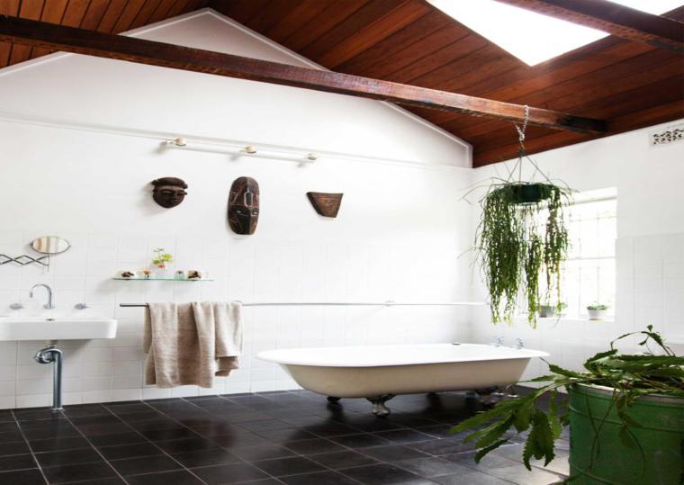 estupendo cuarto baño rustico plantas