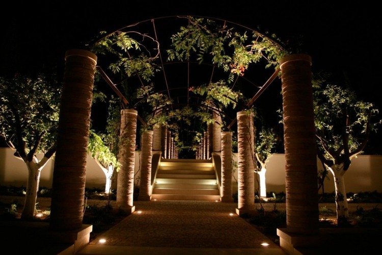 escalones y senderos jardines bombillas led ideas plantas arcos escalones