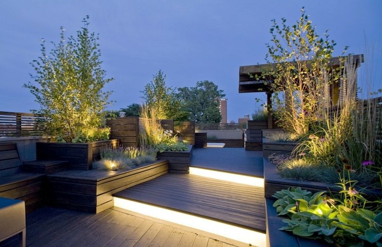 suelos de madera jardines bombillas led ideas terrazas maderas
