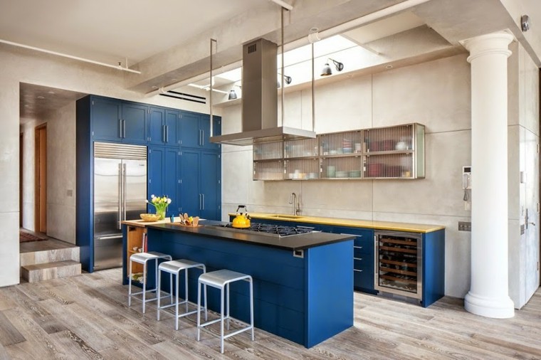 muebles diseno original cocina moderna grande azul ideas