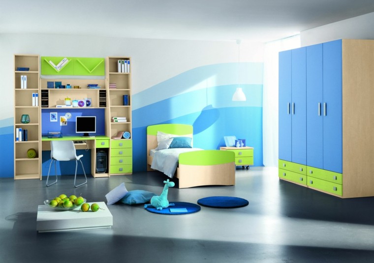 original diseño habitación azul verde