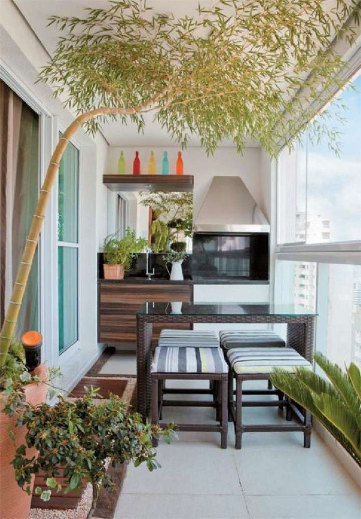 pequeña terraza cocina comedor minimalismo