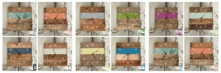relojes de pallet de madera de colores relojes pallet madera distintos colores