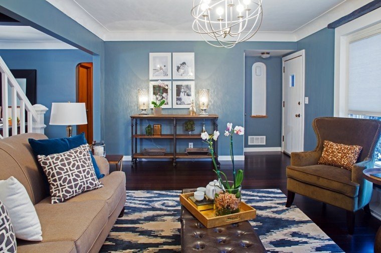 salon decorado modernos color azul pared ideas