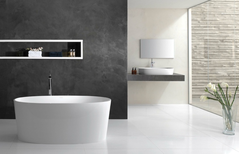 baño diseño moderno pared gris