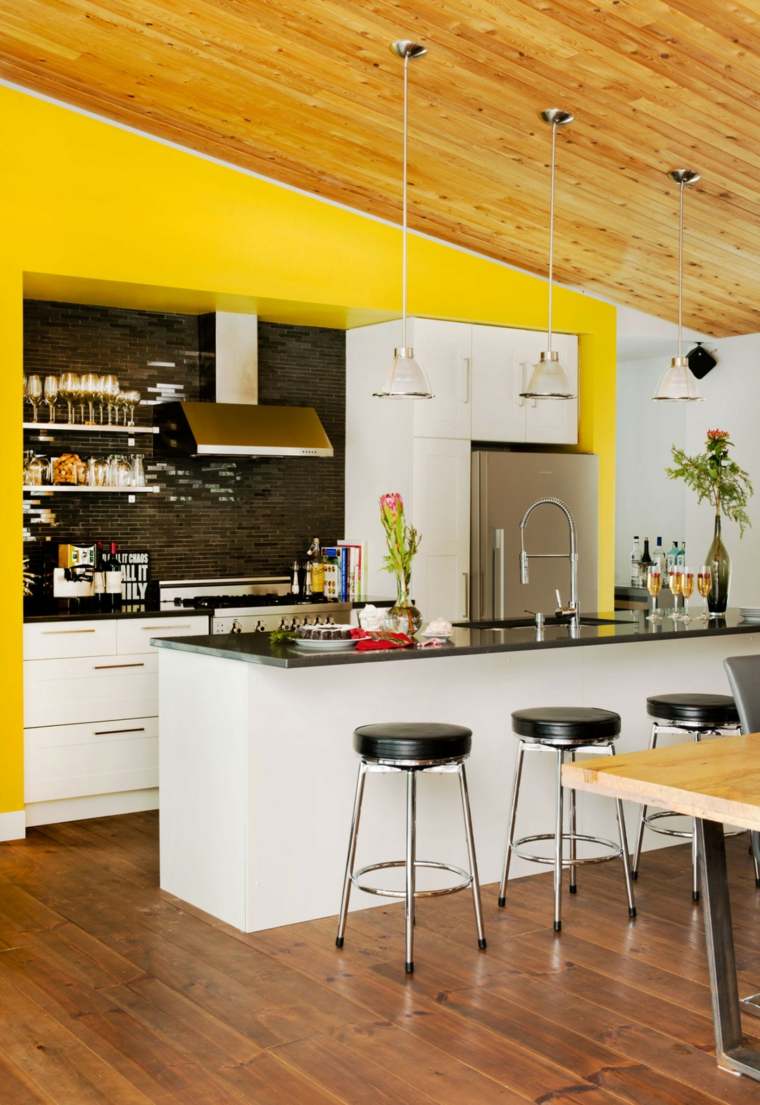 cocina sensilla modernas pared amarilla ideas
