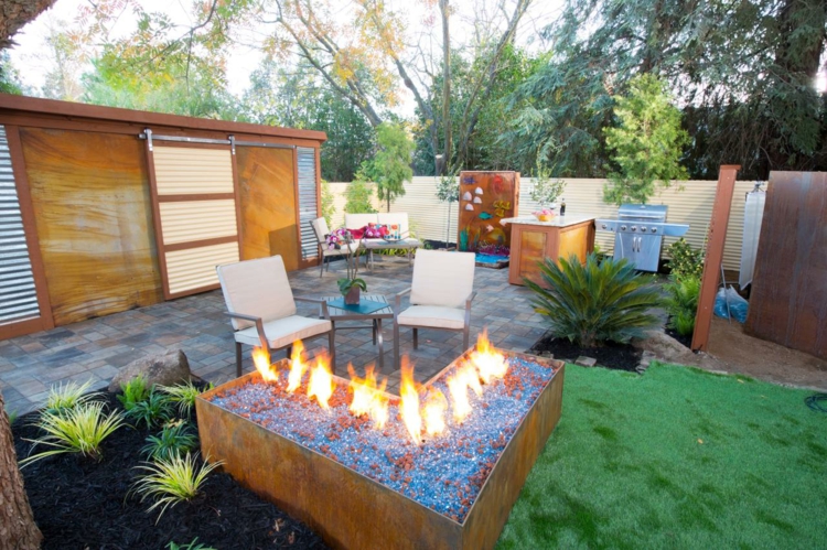 jardin con acero colorido patio juegos diseños verdes cesped