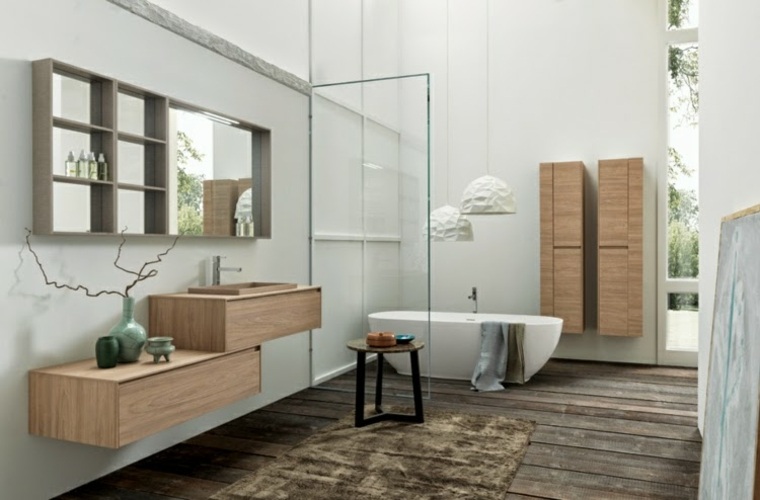 conjunto muebles baño madera clara