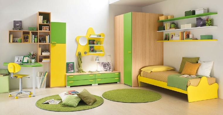 cuarto infantil niño combinacion verde amarillo ideas
