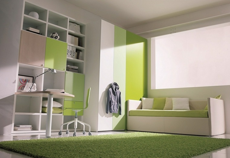 cuarto infantil nino verde cama alfombra ideas