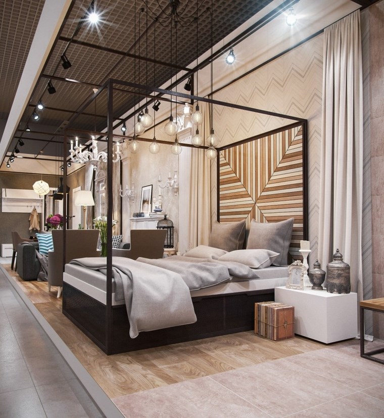 decoracion dormitorios moderno cama madera dosel ideas