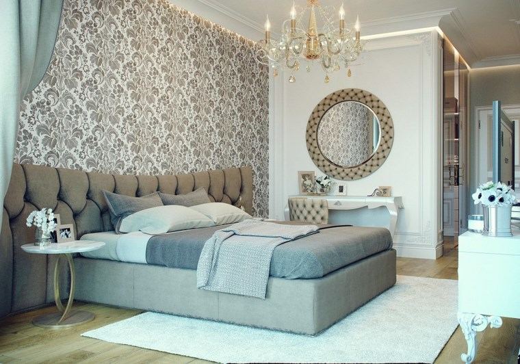 decoracion dormitorios moderno cama gris espejo ideas