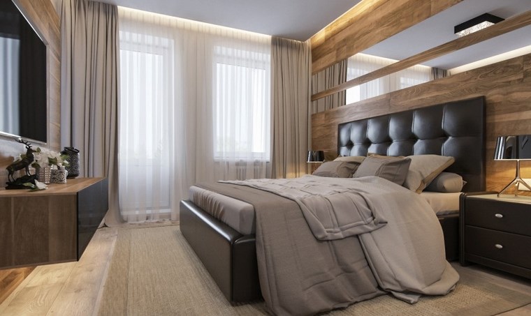 decoracion dormitorios moderno cama respaldo cuero ideas