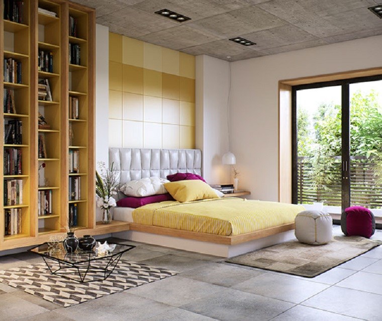 decoracion dormitorios moderno color amarillo losas ideas