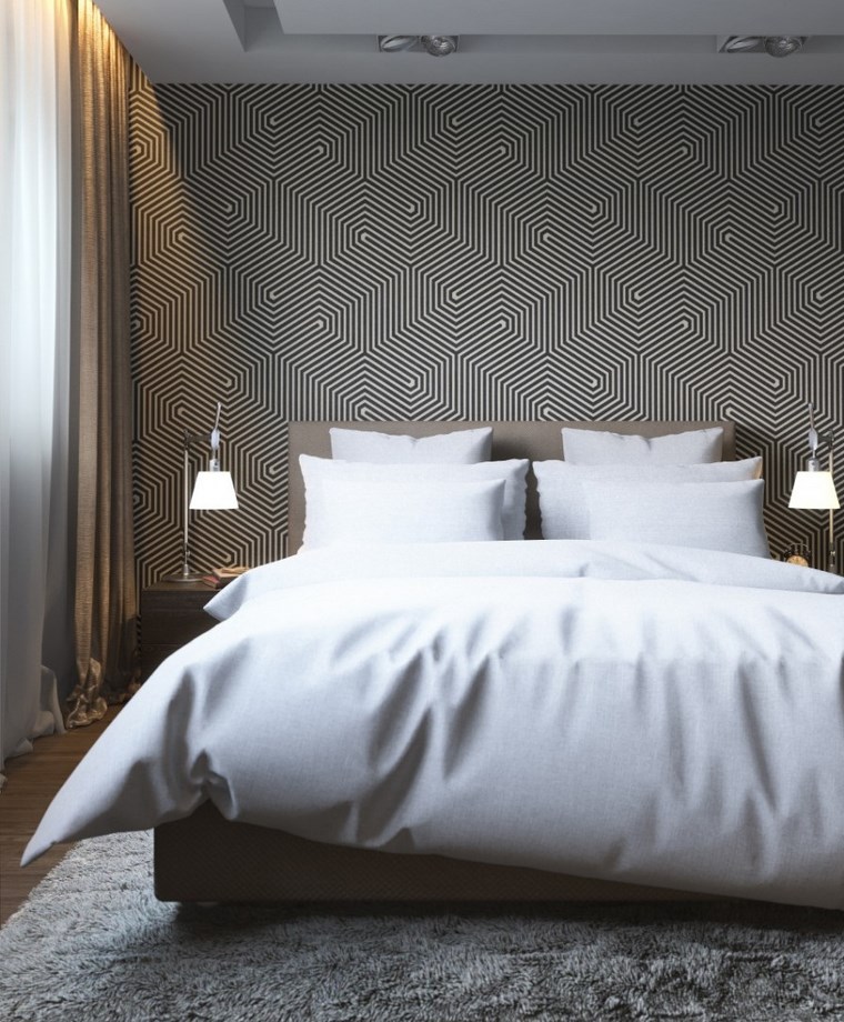 decoracion dormitorios moderno papel pared blanco negro ideas