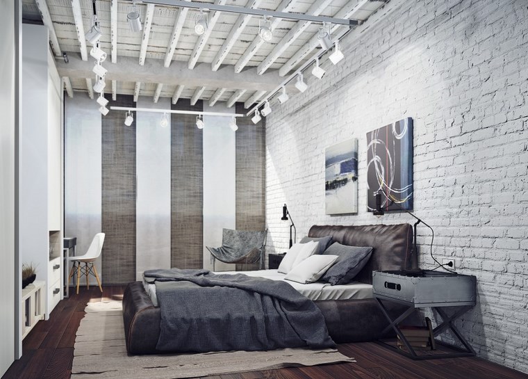 decoracion dormitorio moderno pared ladrillo blanco ideas