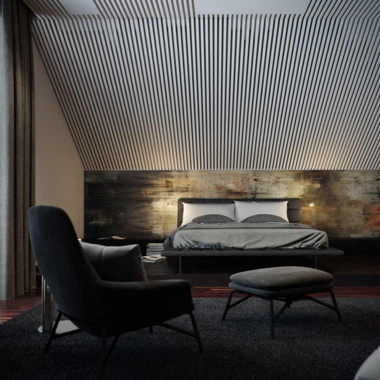 decoracion dormitorio moderno sillon taburete cama gris ideas