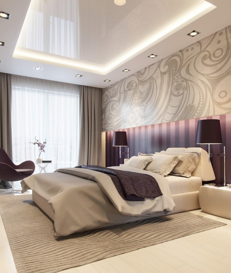 decoracion dormitorio moderno toques color purpura ideas