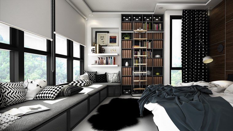 decoracion dormitorio modernos bancos estanterias ideas