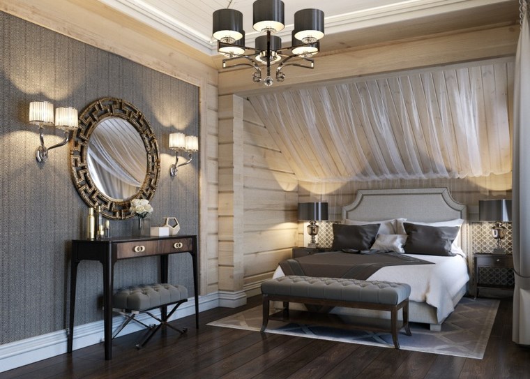 decoracion dormitorio modernos espejo taburetes ideas