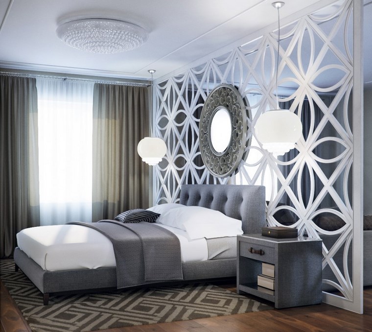 dormitorio modernos pared separadora madera blanca ideas