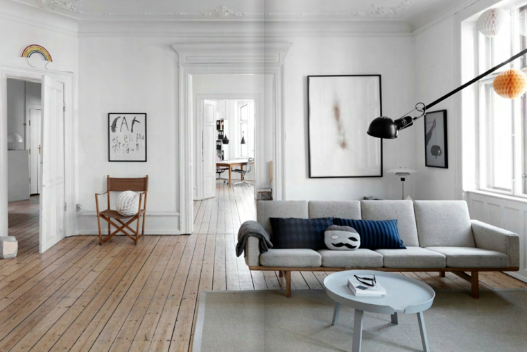 decoración escandinava sofa gris