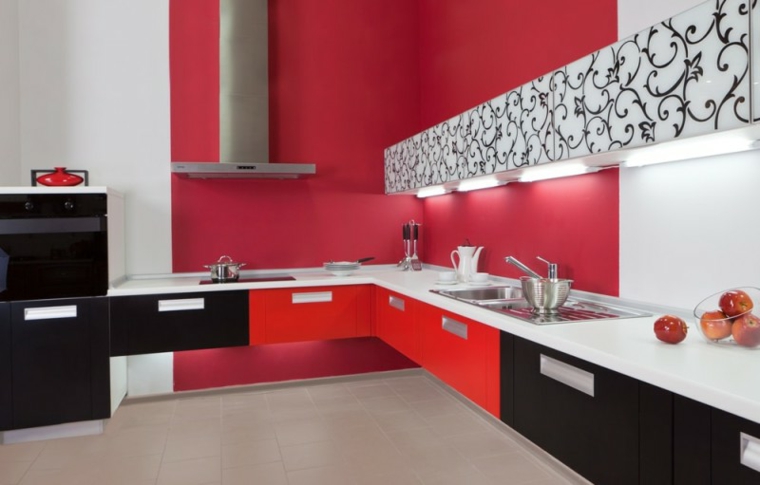 diseño cocina de roja y negra diseño cocina roja original estilo