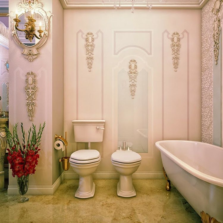 dorados baño detalles espejos flores rosa
