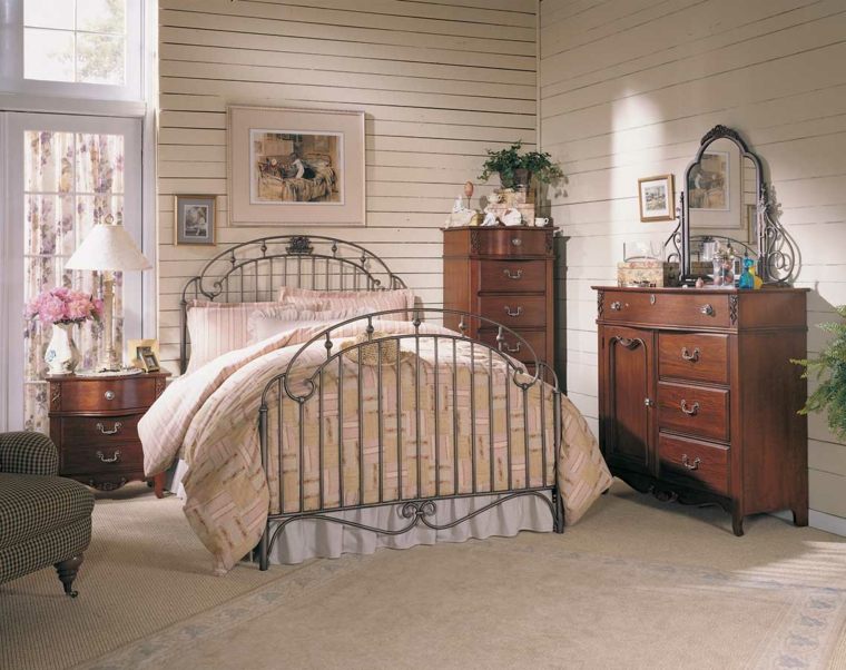 dormitorio romantico cama acero muebles madera ideas