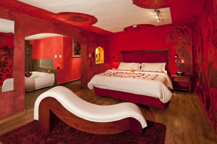 dormitorio romantico rojo paredes muebles ideas