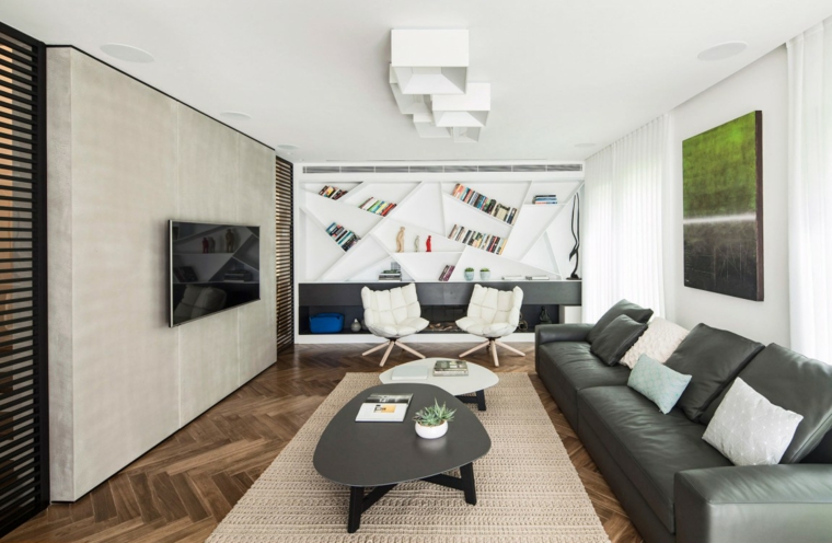 decoracion interiores salones estanterias blancas ideas