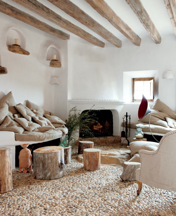 invierno decoracion salones estilos rustico chimenea