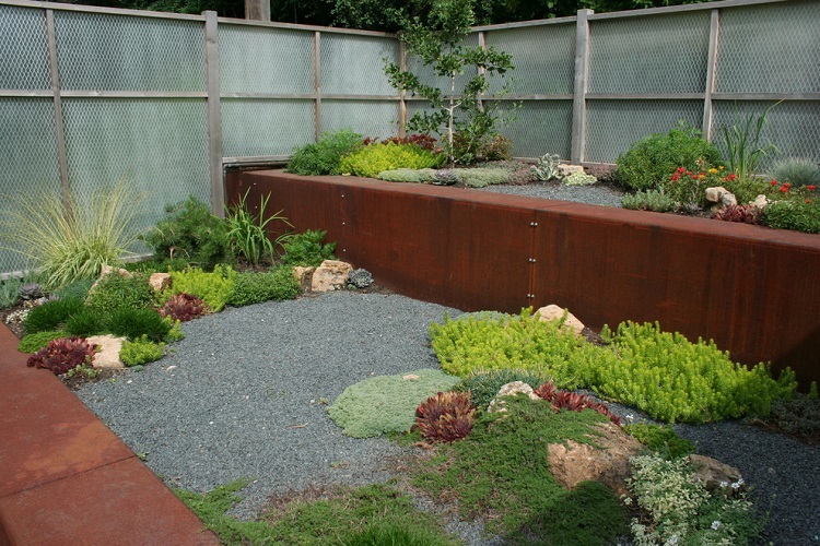 jardin moderno gradas metal corten