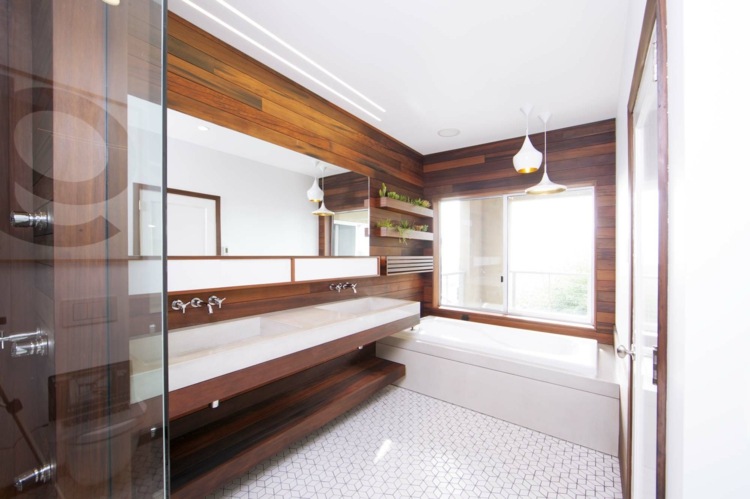 madera diseño estantes zonas baños cristales