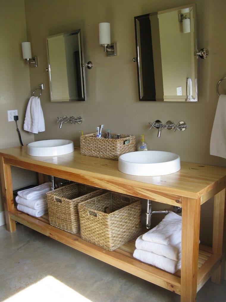 mueble lavabos madera estantes