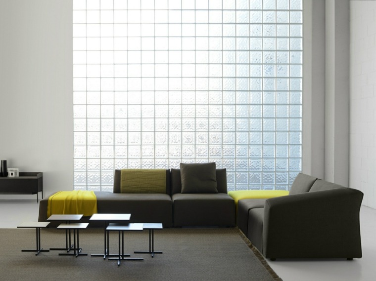 muebles diseño salon mesitas negras sofa angulo ideas
