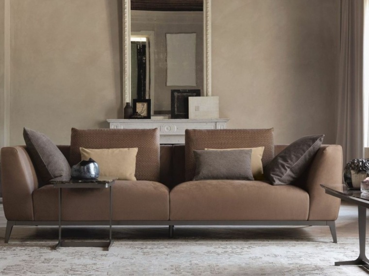 muebles diseño salon sofa gris chimenea ideas 