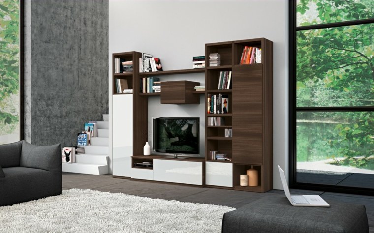 muebles-para-salon-modernos-blanco-marron-combinacion