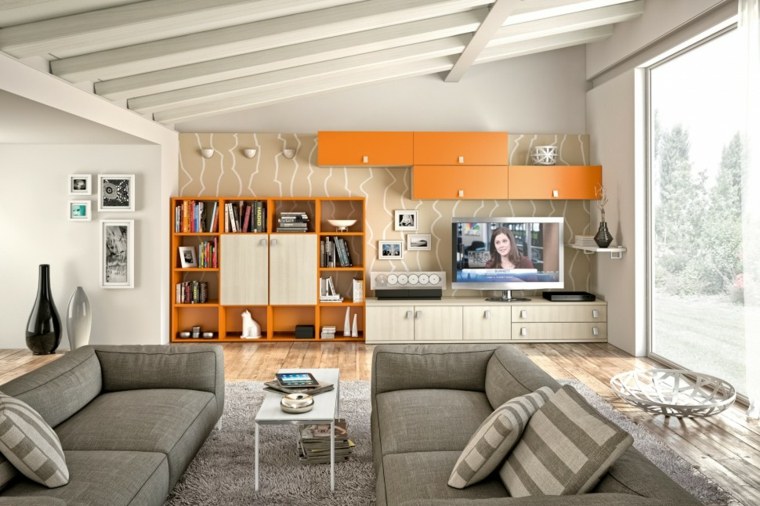 muebles salon modernos gabinetes naranja ideas