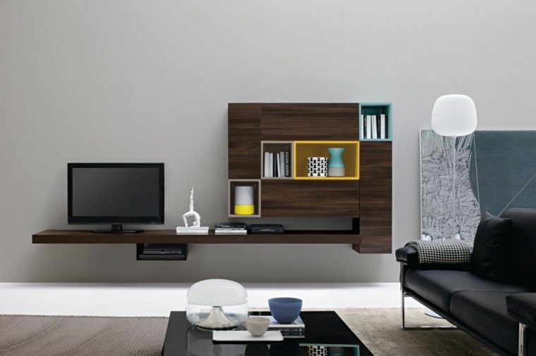 muebles salon modernos marrones estanterias ideas